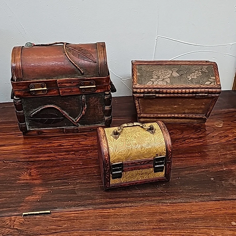 3 vintage wooden boxes with metal hinges and latch closures trinket storage - Picture 5 of 16